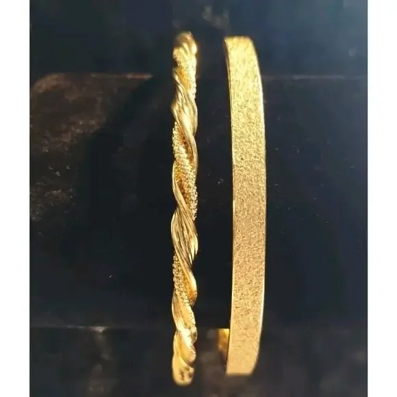 Monet Vintage Bracelet Bangles Rope & Glittery Gold Tone Metal Lot Of Two (2) - Picture 4 of 11